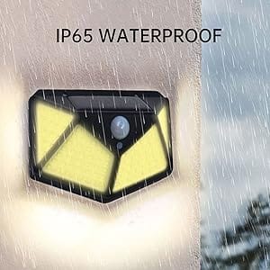 Neo Elect Solar Motion Sensor LED Bright White Light Outdoor for Home Wall Room Balcony Garage Backyard Garden with 100 LEDs - IP65 Waterproof